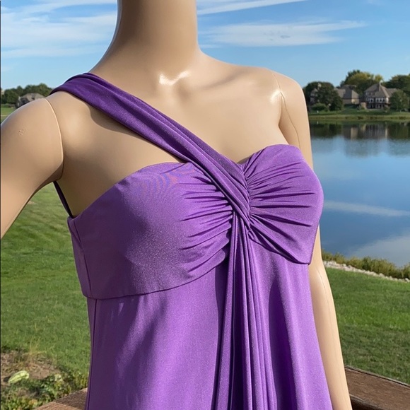 Adrianna Papell One Shoulder Ruched Lavender Dress - Picture 2 of 9